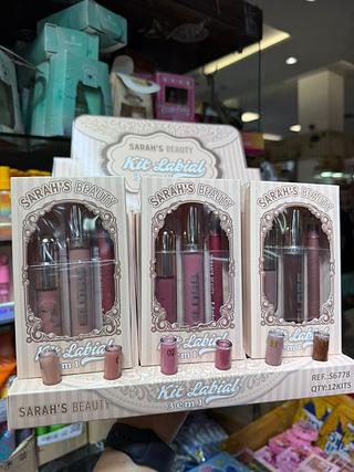 Kit labial 3 em 1 Sarah's beuty (box c/12 kits) somente cores que eativerem disponíveis