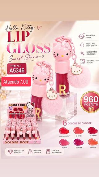 Lip gloss sweet shine hello kitty (box c/24) somente cores que estiverem disponíveis
