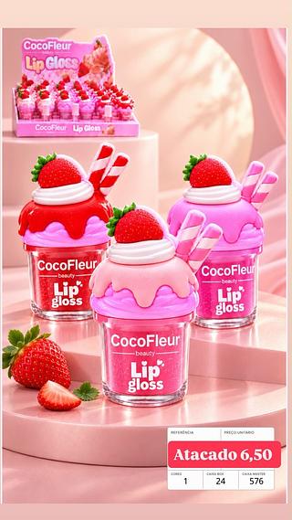 Lio gloss leve shine morango cocofleur (box c/24 pçs) somente cores que estiverem disponíveis