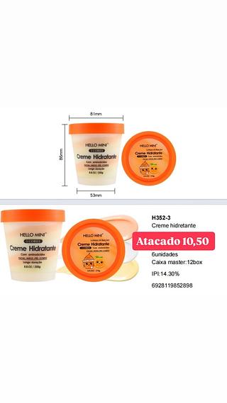Creme hidratante laranja facial/ mãos/ pés/ corpo hello minni