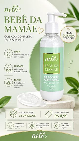 Sabonete liquido corporal bebe da mamãe nelo