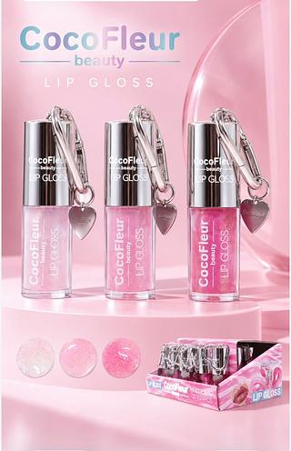 Lip gloss cocofleur chaveiro coração (box c/24) somente cores que estiverem disponíveis