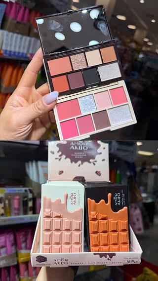 Paleta de sombra, iluminador e blush chocolate amor anjo (box c/16)