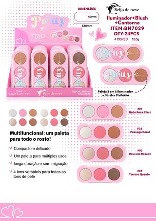 Trio de iluminador blush e contorno beijo de neve (box c/24)