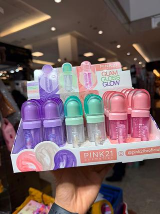 Lip gloss glam glow pink 21 (box c/24) somente cores que estiverem disponíveis